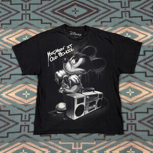 Mickey Mouse Kickin’ It Old School Black T Shirt Size L/XL Disney Hip Hop Rap